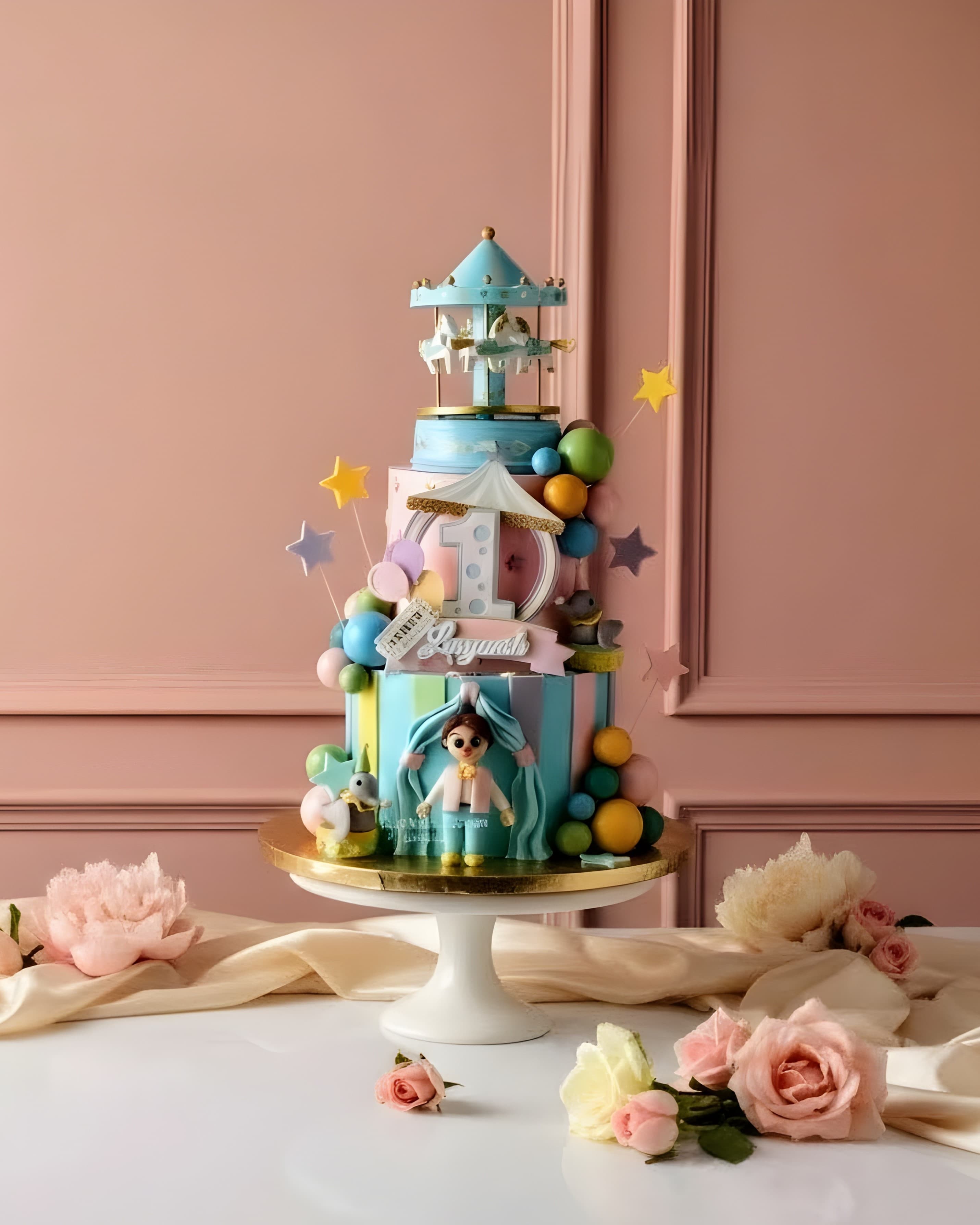 Custom Birthday Cake with Fresh Flowers